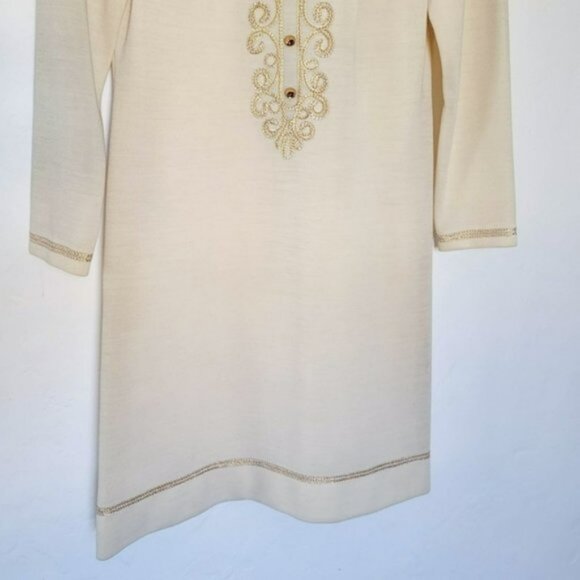 Vintage 1970s Embroidered Cream Dress Small - Picture 4 of 12